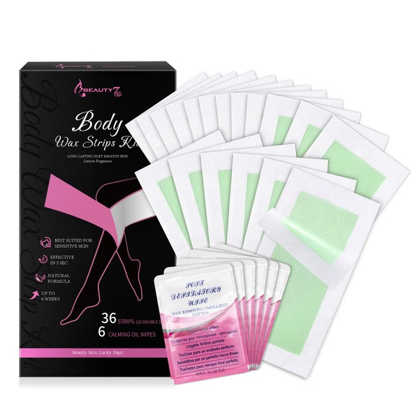 Beauty7 Hair Removal Sheet, Wax Hair Removal Tape, Eyebrow Wax, 18 Sheets (36 Uses) Included, Eyebrow Removal, Sensitive Skin, Unisex, Multi-Use
