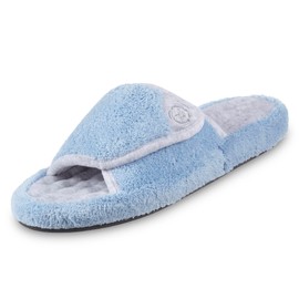 isotoner Women's Terry Spa Slip On Slide Slipper with Memory Foam for Indoor/Outdoor Comfort, Blue Moon, 7.5-8