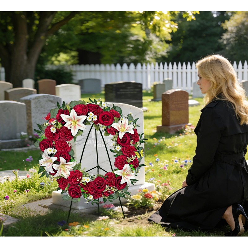 MUVIC Cemetery Wreath with Grave Holder, Memorial Day Wreaths for