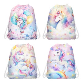 12 Unicorn Drawstring Non-Woven Bags Cartoon Unicorn Theme Picnic Organizer Bag Outdoor Sports Backpack Fitness Travel, 2 Design