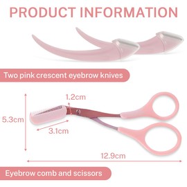 XENQITO Pack of 3 Eyebrow Scissors, Eyebrow Scissors with Comb, Eyebrow Brush, Eyebrow Comb, Eyebrow Cutter, Stainless Steel Beauty Eyebrow Trimmer, Professional Eyebrow Trimmer (Pink)