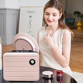 HAHONIA 16 inches Large Capacity Hard Shell Cosmetic Case with Zipper and Handle Makeup Travel Case for Women Girl Pink