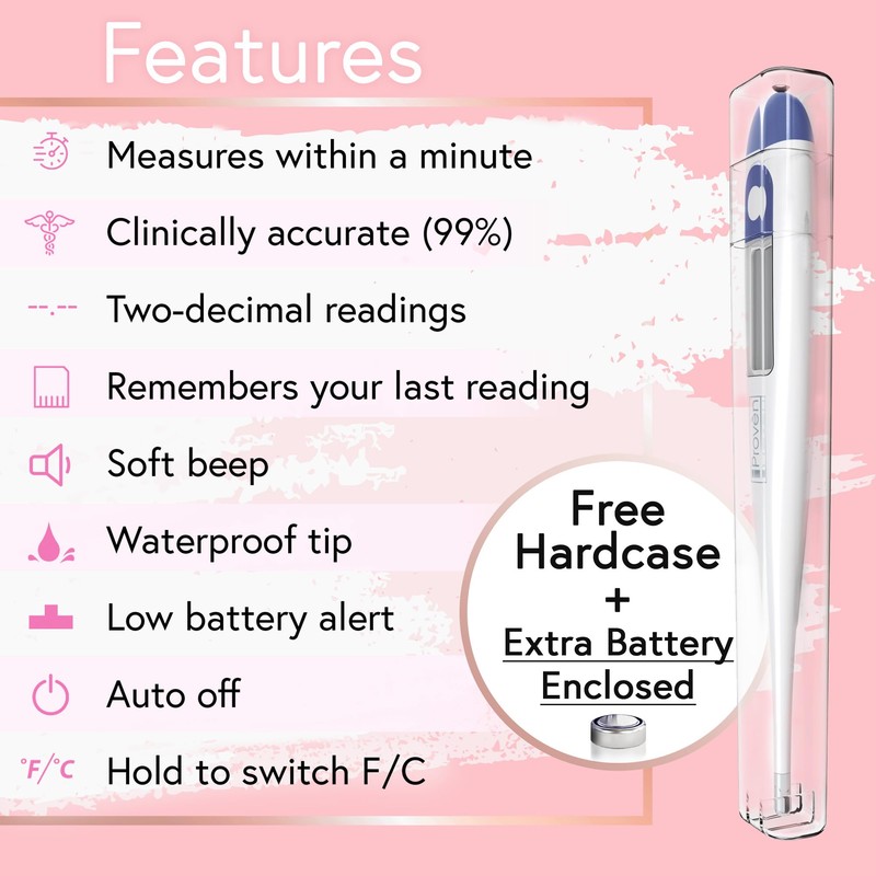 Digital Basal Thermometer, 1/100th Degree High Precision, Quick 60-Sec Reading,