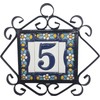 Ceramic House Tile Numbers & Letters, Blue Floral Design, Tile