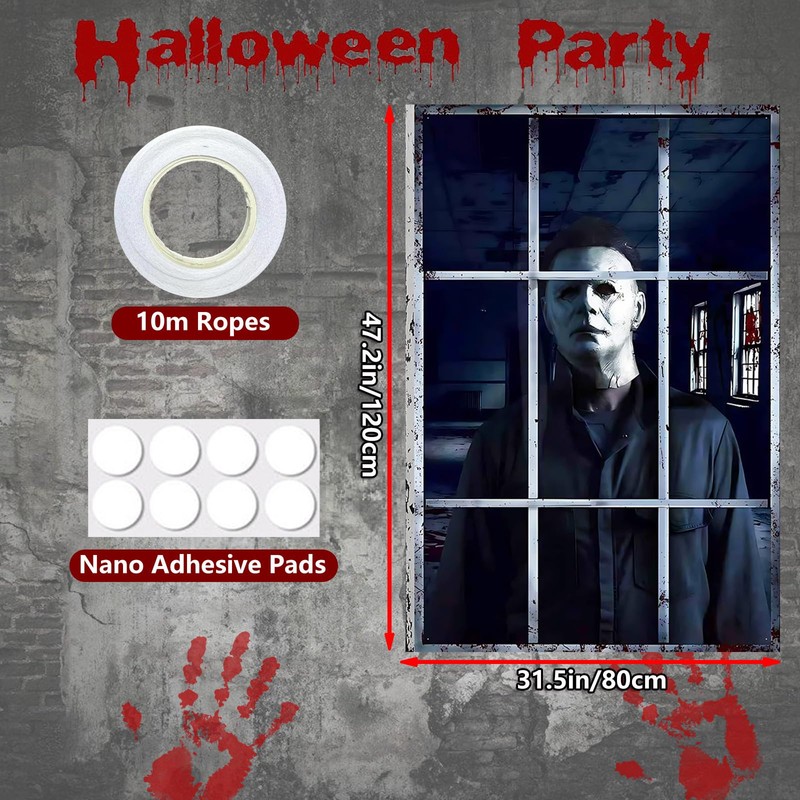 2 Pcs Halloween Horror Window Cover, Scary Curtain Window Door