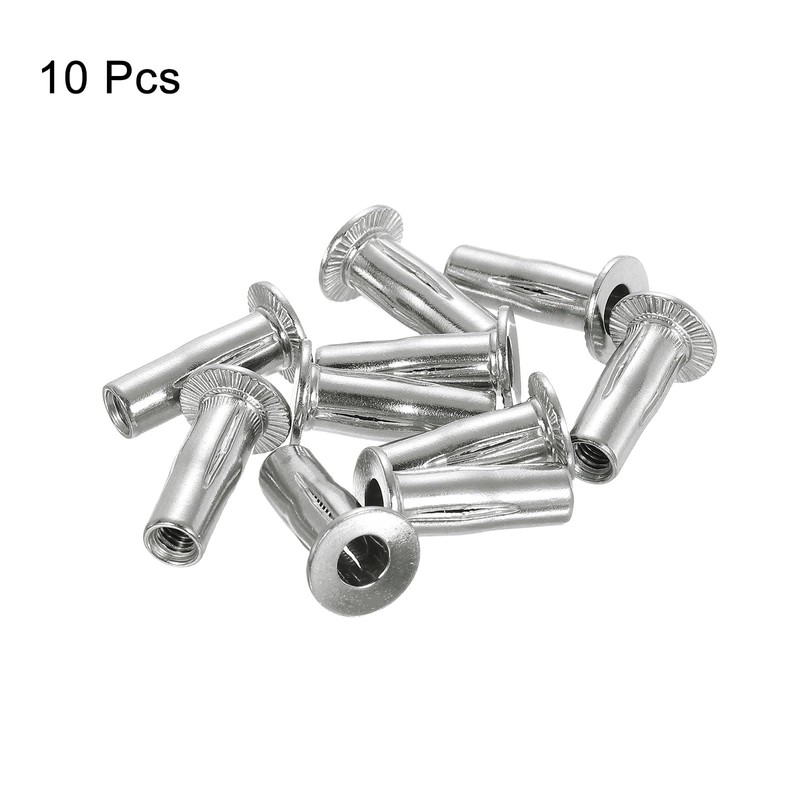 uxcell M6 Multi-Grip Rivet Nuts, 10pcs Pre-Bulbed Shank Flat Head
