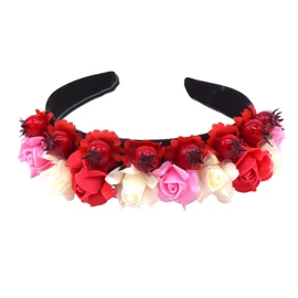 Flower Headband "Florentina" with White/Red/Pink Flowers and Berries Hair Accessories - Wedding Hen Women Oktoberfest Summer Party Folk Festival Christmas Carnival Fancy Dress (Flortina