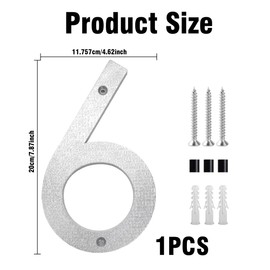 GAVIK 8 Inch 3D Floating House Number 6 - Modern Silver Address Number for Door Garden Mailbox Decoration