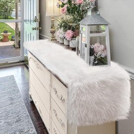 Camino de mesa de 12 x 48 pulgadas, moderno camino de mesa de Acción de Gracias, Navidad, pequeño camino de piel blanca para aparador, recámara, invierno, boda, fiesta de cumpleaños, granja, comedor, decoración de mesa de centro