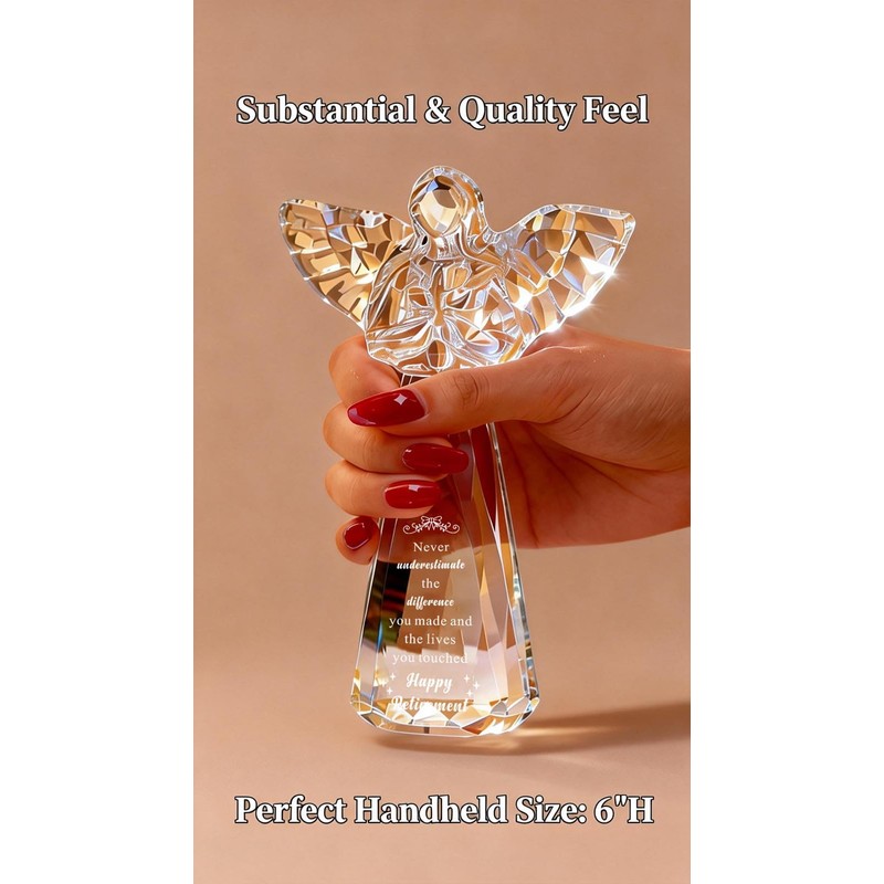 CNCRMEM Retirement Gift for Woman Engraved Crystal Angel