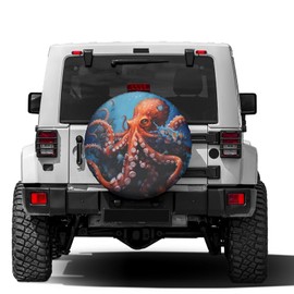 Delerain Spare Tire Cover Octopus On Coral Wheel Covers Waterproof Dust-Proof UV Sun Universal Fit for Trailer RV SUV Truck and Many Vehicle (17 Inch for Diameter 31"-33")