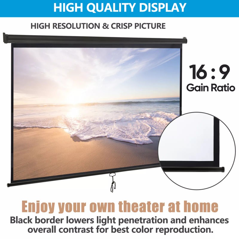 Segawe 100" Pull Down Projection Screen 16:9 HD Home Theater