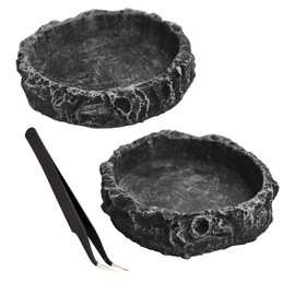 Fulanfudi 2PCS Reptile Water Dish Food Bowl Set Reptile Feeder Food and Water Dish with Feeding Tweezers Tong for Leopard Gecko Lizard Frog Snake Chameleon Tortoise(Style 1)