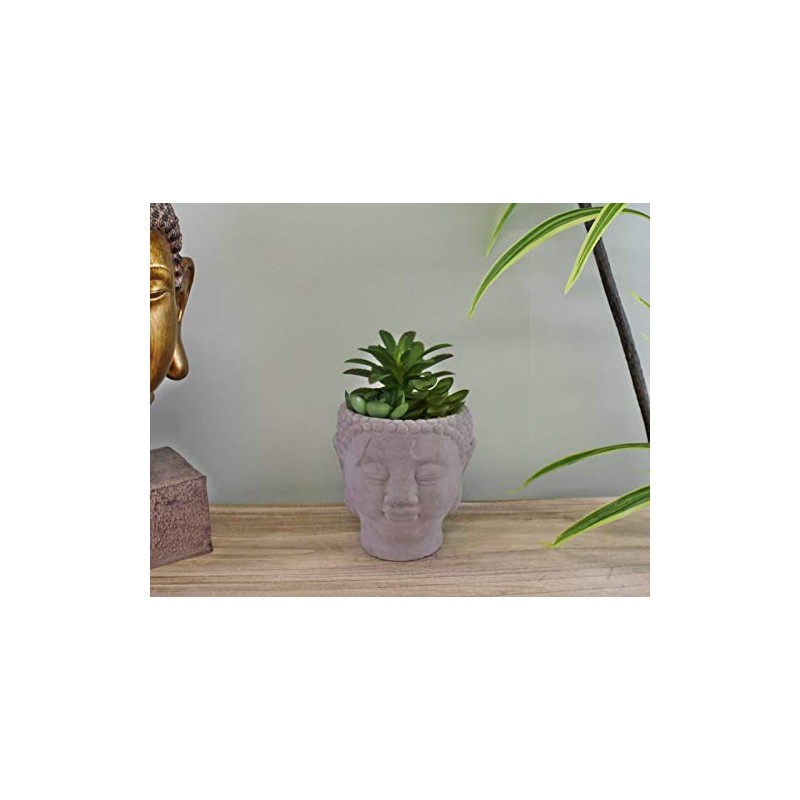 SIL Buddha Head Pot with Faux Succulent (Cactus)
