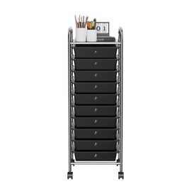 OFFICEJOY Storage Cart, Rolling Utility Cart with 10 Drawers, Portable Handles & Lockable Wheels, Mobile Paper Toys Storage Organizer Large Capacity for Home Office School Teacher (Black)
