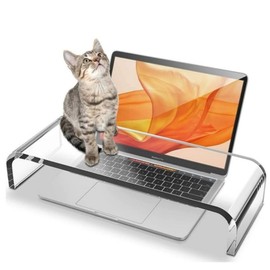 CalorMixs Acrylic Cat-Proof Laptop Stand & Keyboard Protector - 19.7" Clear Monitor Riser with Non-Slip Base for Home Office, Ergonomic Desk Organizer (Supports 50lbs)