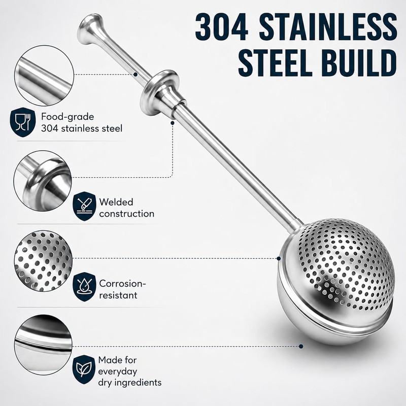 Mnixy Stainless Steel Baking Dusting Wand with Spring Handle