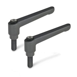 Ganter Standard Elements Adjustable Clamping Lever with Screw Thread – GN 300, Handle Length: 30 mm, Screws Burnished Steel Die-Cast Zinc Handle Black Plastic Coated Pack of 2, black, GN 300-30-M5-25-SW