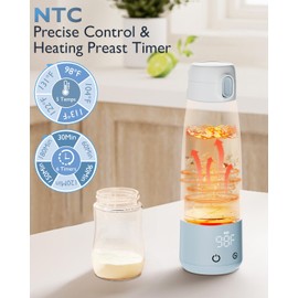 Momfree Portable Milk Warmer for Baby, 12 Ounces Travel Breastmilk Warmer, Fast Heating for Breast Milk & Water, 5 Level NTC Accurate Temperature Control Bottle Warmer with Timer Reservation, 9000mAh