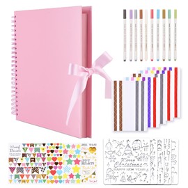 GOTIDEAL 12 x 12 Inch Scrapbook Album with 10 Metallic Markers,80 Pages Craft Paper Photo Album for Wedding and Anniversary, Family DIY Photo Album with Scrapbooking Stickers Corners(Pink)