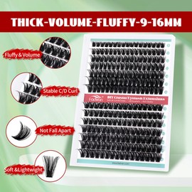 FADVAN Fluffy Lash Clusters Wispy 280pcs 80D+100D Eyelash Clusters D Curl Cluster Eyelash Extensions 9-16MM Lashes Clusters DIY Eyelashes Clusters Extension