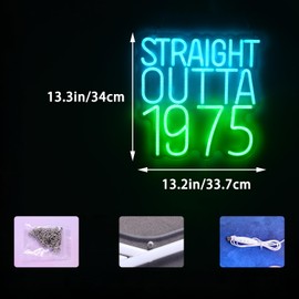 Straight Outta 1975 Neon Light Sign Celebrate 50th Men and Women Birthday Party Happy Fifty Years Old Birthday LED Sign Best Age 50 and Fabulous for Bedroom Home workroom Man cave Party Wall Decor