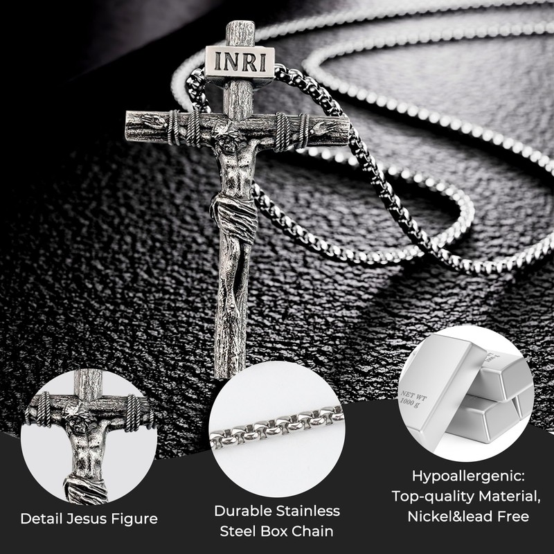 ZENLUNANO Crucifix Cross Necklace for Men with 18K Gold Plated