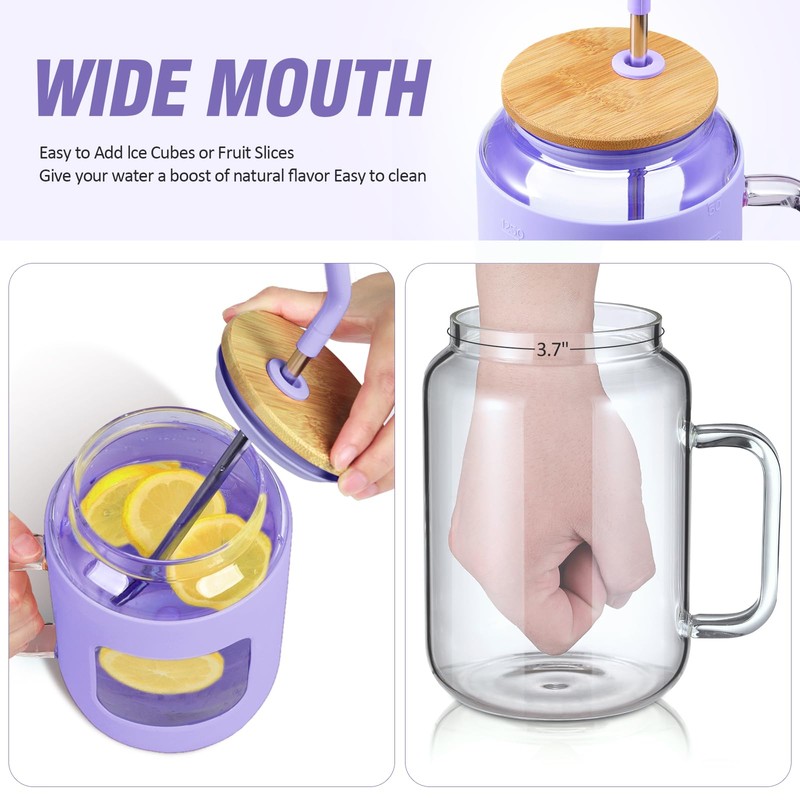 WINSA 50 oz Glass Water Bottles with Silicone Sleeve,Glass Tumbler