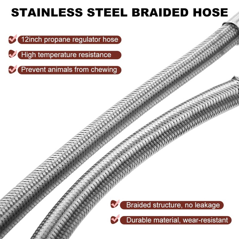 TEENGSE 2Pack RV Stainless Propane Hose with Gauge, 12inch Braided