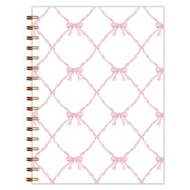 Qnhij Coquette Pink Ribbon Bow Spiral Notebook 5.5x8.3, Preppy Coquette Journal, Girly Preppy Bow Journal, Coquette Girly Office Supplies, Aesthetic Notebooks for Women