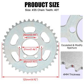 CILOYU Mini Bike Rear 35 Sprocket 40T Compatible with Coleman CT100U CC100X Trail 100 CK100 Baja DB30 TaoTao GK80 Monster Moto 80cc Motovox MBX10 MBX11 Predator 97cc Mini Bike Go Kart Parts