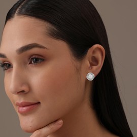 LeCalla Flaunt 925 Sterling Silver Pearl CZ Love Knot Pearl Large Stud Earrings for Women 15 MM