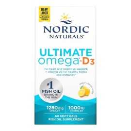Omega 3 Dha 1280 mg D3 1000 UI 60 Cápsulas Blandas Nordic Naturals con Sabor a Limón