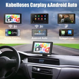 2025 Wireless Carplay Display Android Auto Display mit Stehende Halterung 7 Zoll Touchscreen Auto Display Car Play Bildschirm mit Rückfahrkamera, Buddy Display mit Siri/Google GPS Navigation AUX, FM