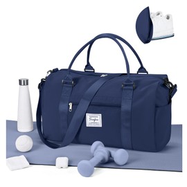Gym Bag for Women Men with Shoes Compartment,Sports Duffle Bag Personal item travel Duffel Bags Tote Bag Small Carry on Weekender Overnight Bag Workout Dance Bag Hospital Holdalls Dark Blue