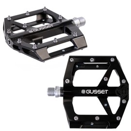 Gusset S2 Alloy Flat Mountain Bike Pedals - Black/Silver, 9/16" / Lightweight Aluminium Metal MTB Cycle Trail Cycling Dirt Jump Enduro Downhill Grip Platform Ride Part Biking Bush Axle Component