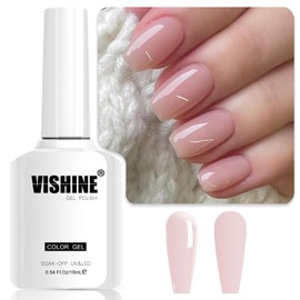 Vishine Pale Pink Gel Nail Polish Nude Jelly Pink Gel Polish Light Translucent Nail Polish Sheer Natural Nail Gel Soak Off U V Gel for French Manicure at Home 0.54 Fl Oz Color E027