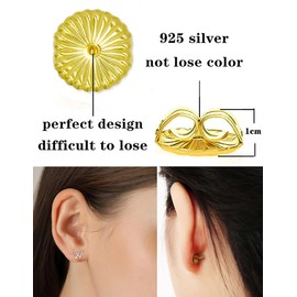 2 Pairs of 925 Silver Earring Backs Replacement, Hypoallergenic Large Earring Backs, 18k White/Gold Plated Magic Earring Lifters, Adjustable Security Stud Locking (9mm)