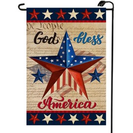 4th of July Patriotic Garden Flag 12 x 18 Inch Vertical Double Sided for Outside God Bless America Blue Red Star Independence Day Memorial Day Yard Decoration MG11