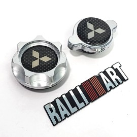 Unbranded SILVER BILLET ENGINE OIL CAP + RADIATOR CAP CARBON FIBER FOR MITSUBISHI RALLIART