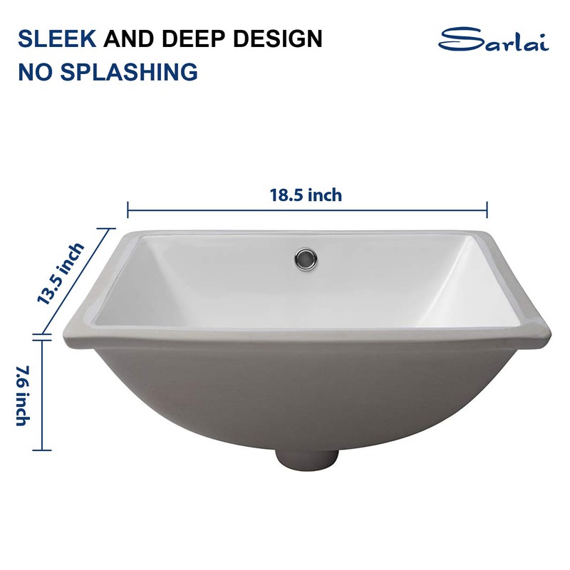 Sarlai Bathroom Sink Undermount - 18.5" Pure White Rectangle Undermount