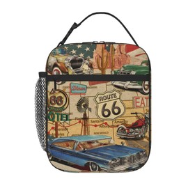 Tadxcjz American Vintage Route 66 Lunch Bag for Mens Womens Insulated Reusable Lunch Box with Adjustable Shoulder Strap
