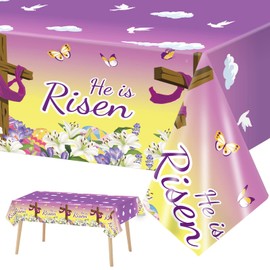 3 Pack He is Risen Easter Tablecloths Party Decorations Spring Lily Easter Tablecovers for Spring Holiday Farmhouse Kitchen Dining Table Decorations Indoor Outdoor Party Decor Favors 54 x 108 Inch
