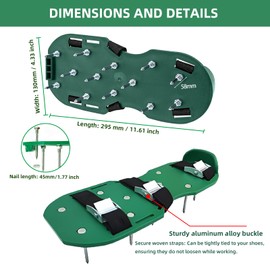 Pabbyeey Nagelschuhe Rasen – Rasenlüfter Schuhe & Rasen lüften Gerät mit 45 mm Nägeln, 6 verstellbaren Riemen & Metallschnallen, inkl. Montageschlüssel und Schaufel – Ideal zum Rasen belüften