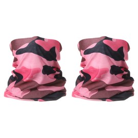 HARFINGTON 2pcs Summer Cooling Neck Gaiters Sun Protection Face Mask Fishing Neck Gaiter Sunscreen Breathable Bandana for Men Women, Camo Pink-Black