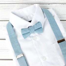 Spring Notion Juego de tirantes y pajarita de mezcla de lino para niños pequeños y bebés, Azul Acero, Large