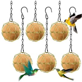 FUNNTY 6Pcs Ball Bird Feeders, Bird Suet Ball Feeders, Metal Hanging Bird Feeders with Hooks, Round Suet Ball Feeder Gold