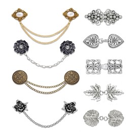 Ofeiyaa Vintage Sweater Cardigan Shawl Chain Clips Swirl Cape Cloak Collar Clasp Pin Retro Shirt Dress Lapel Brooch Pins Rose Flower Leaf Pearl Heart Rhinestone Renaissance Brooch Clip For Women Men