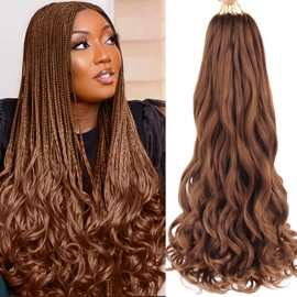 Unionbeauty 30Inch French Curly Braiding Hair 8 Pack Bouncy wave Curly Braiding Hair for Box Braids Pre Stretched French Curl Braids EZ Braids Brown Crochet Hair Synthetic Braiding Hair Extensions 30#