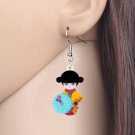 DUOWEI Acrylic Anime Cute Japanese Style Kimono Doll Earrings Charms Dangle Jewellery Gifts for Women Teenager Girls, Acrylic, No Gemstone